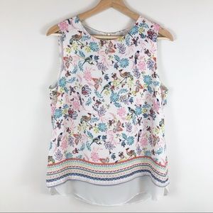 Rose & Olive Sleeveless Blouse Floral Bird Spring